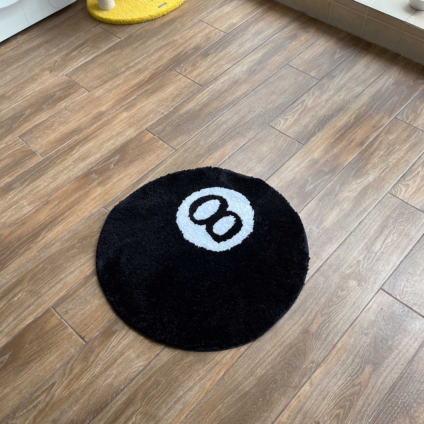Tufted Rug Black 8 Ball Rug Side View