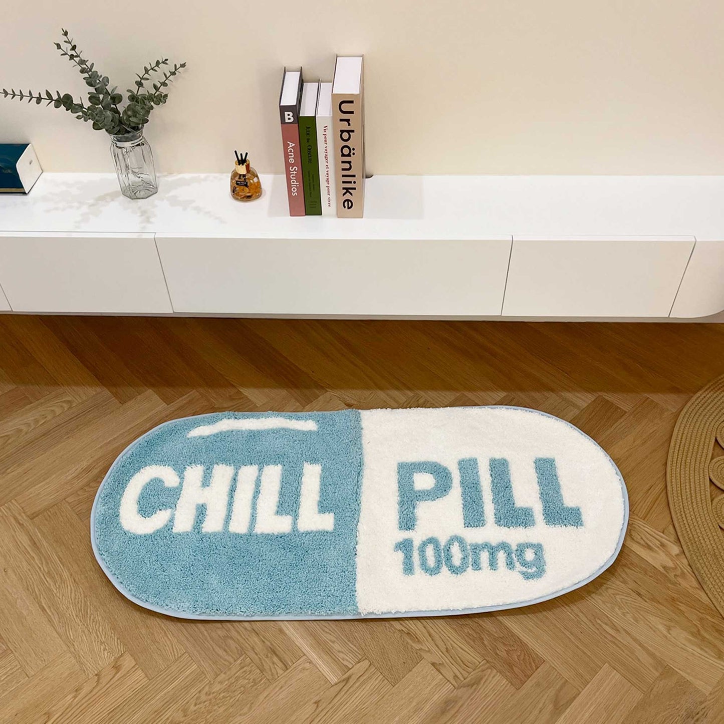 Tufted Rug Blue Chill Pill Rug in a Living Space