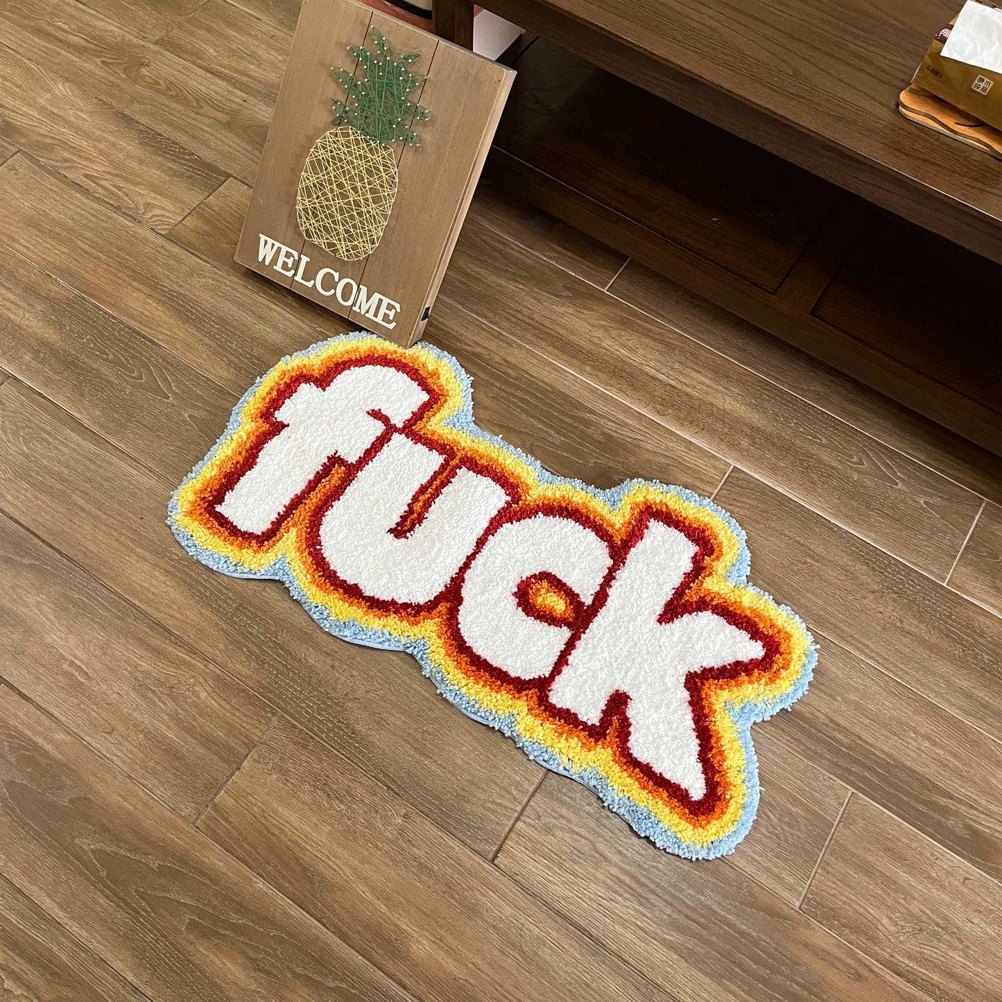 Tufted Rug Fuck Rug Front in a Living Room