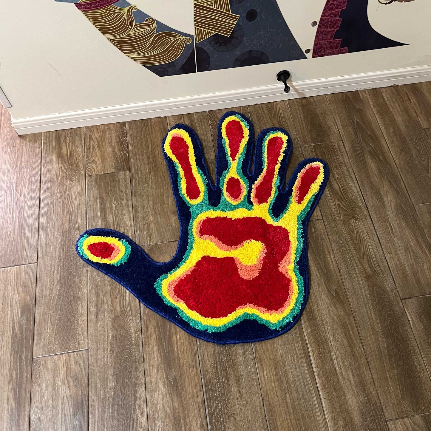 Tufted Rug Infrared Giant Hand Rug Front in Living Room