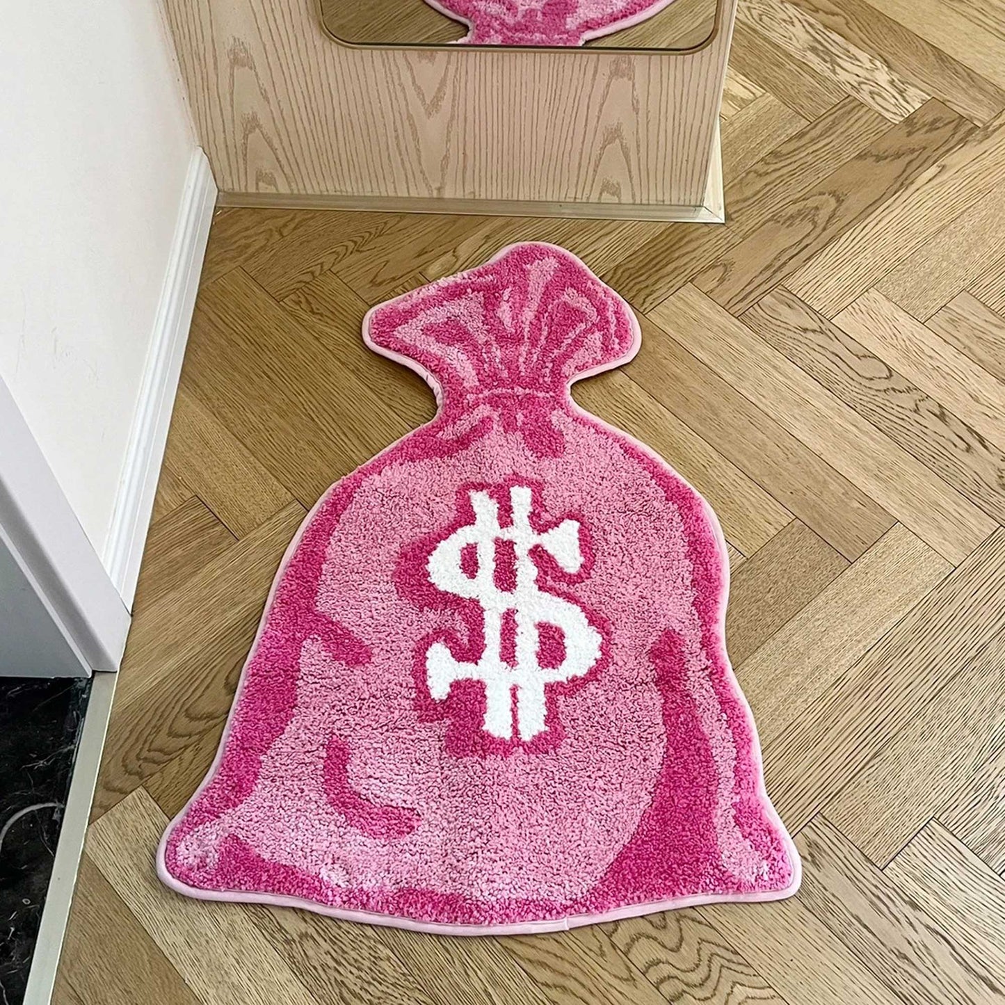 Tufted Rug Pink Money Bag Rug in Living Room