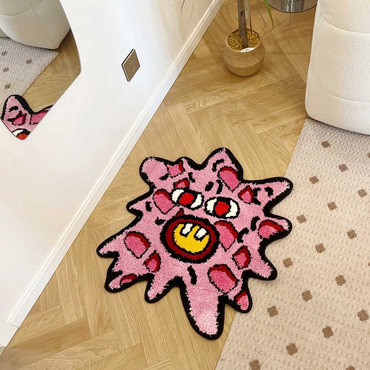 Tufted Rug Tyler the Creator Splattered Cherry Bomb Rug in Living Room