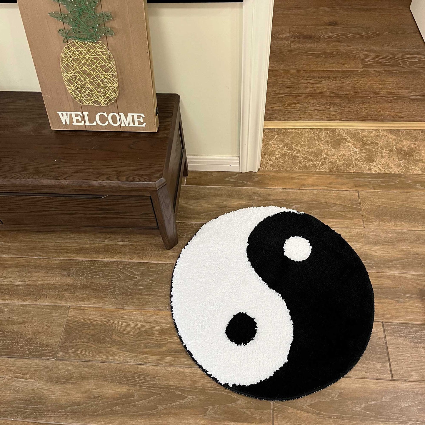 Tufted Rug Yin and Yang Rug Front in a Living Room