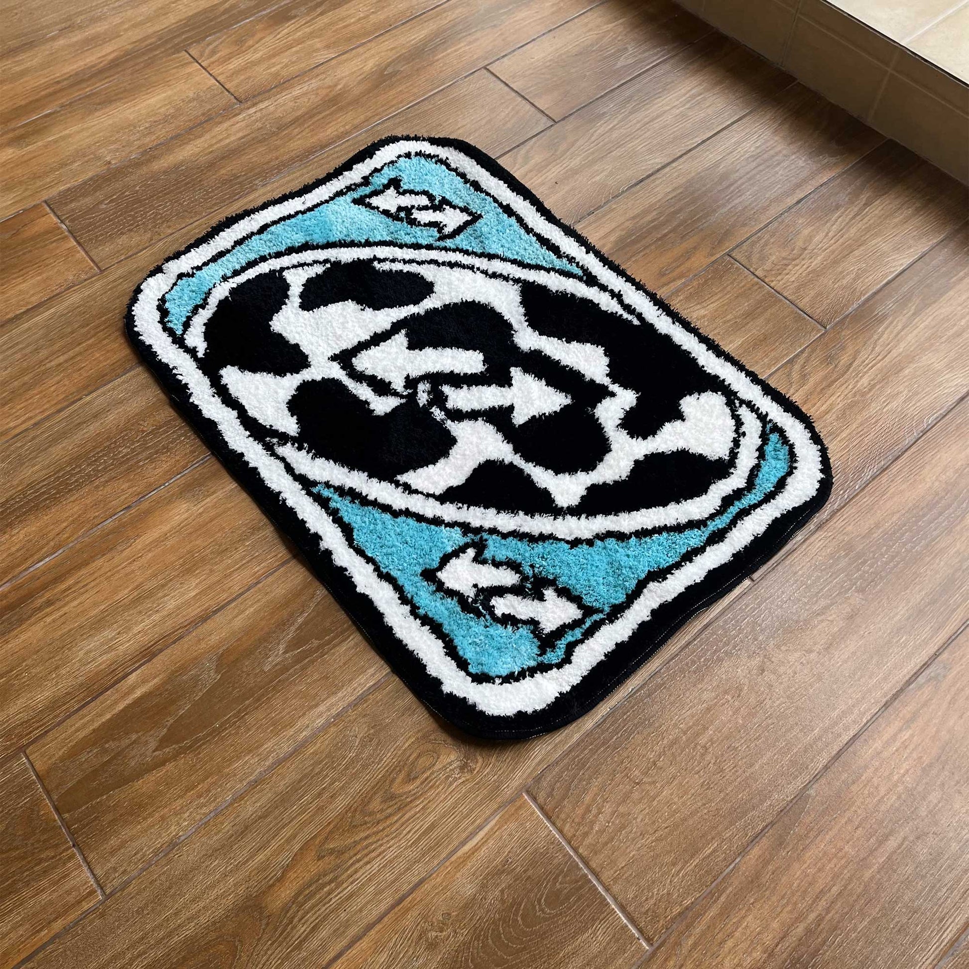 Tufted Rug Blue UNO Reverse Card Rug Side View