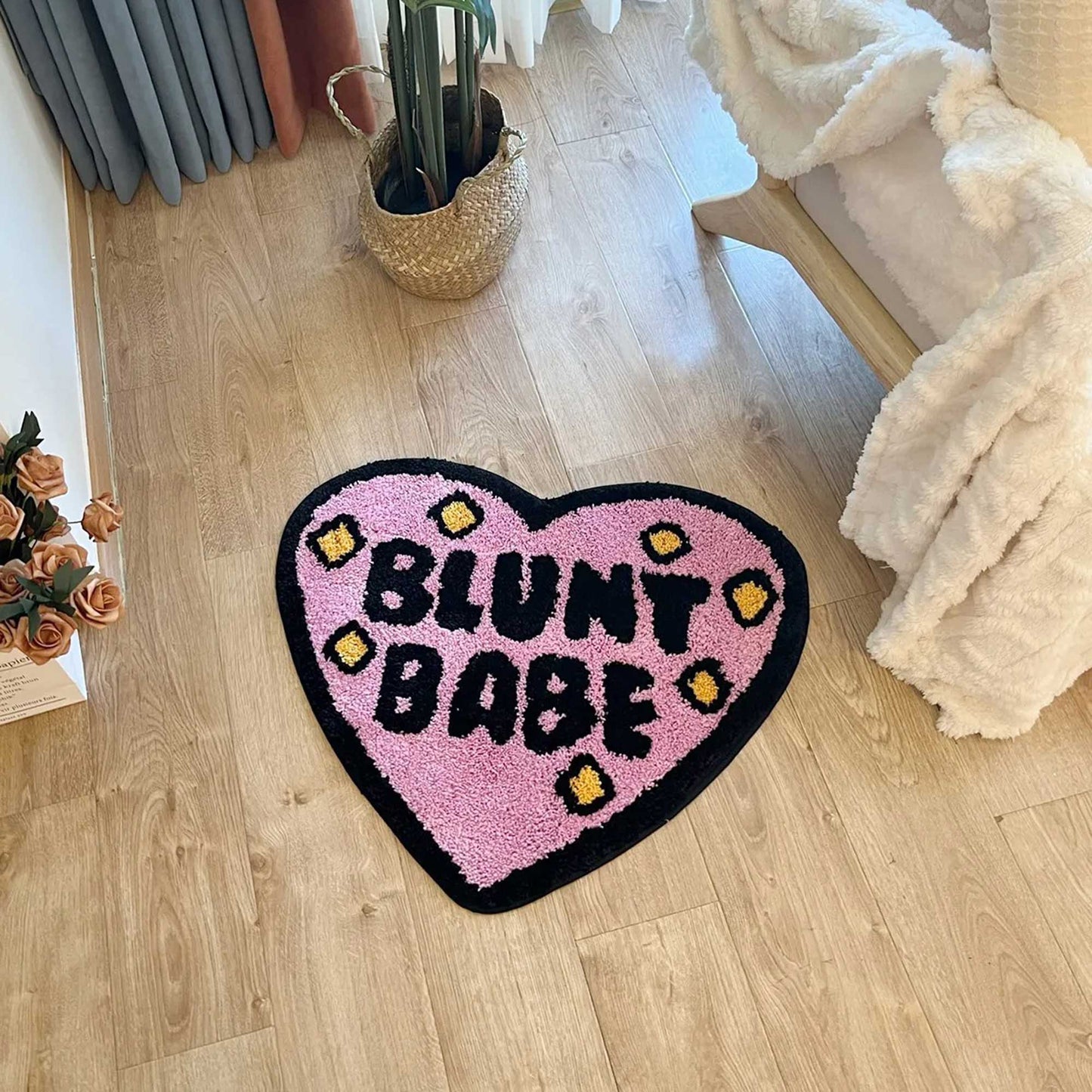 Tufted Rug Blunt Babe Heart Rug in Living Room