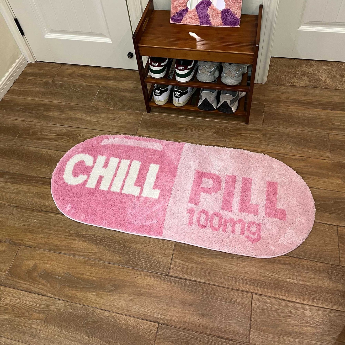 Tufted Rug Pink Chill Pill Rug Front in a Living Room