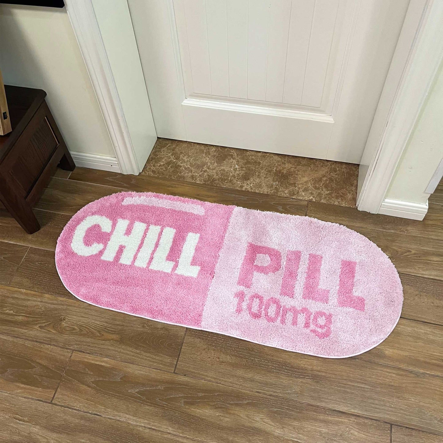 Tufted Rug Pink Chill Pill Rug Front in an Entryway