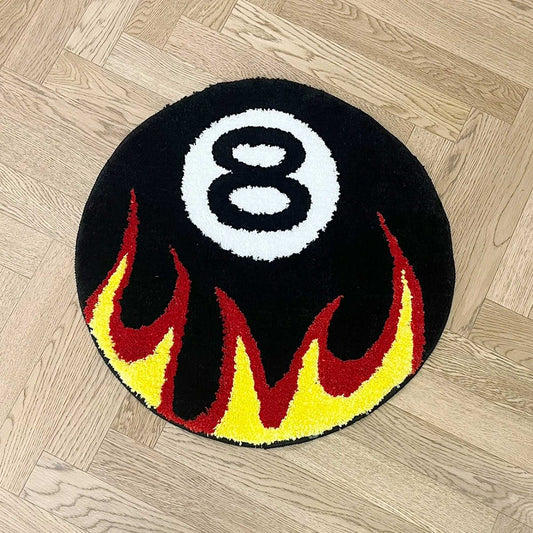 Tufted Rug Black Fire 8 Ball Rug Front