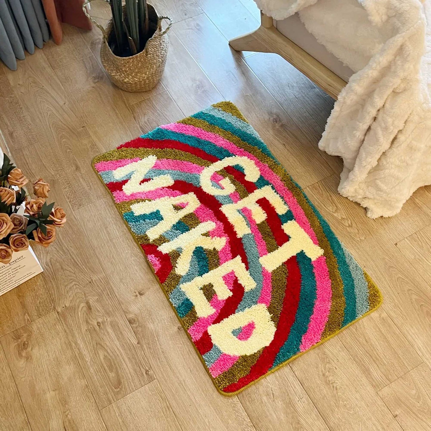 Tufted Rug Multicoloured Get Naked Rug Front in Bedroom