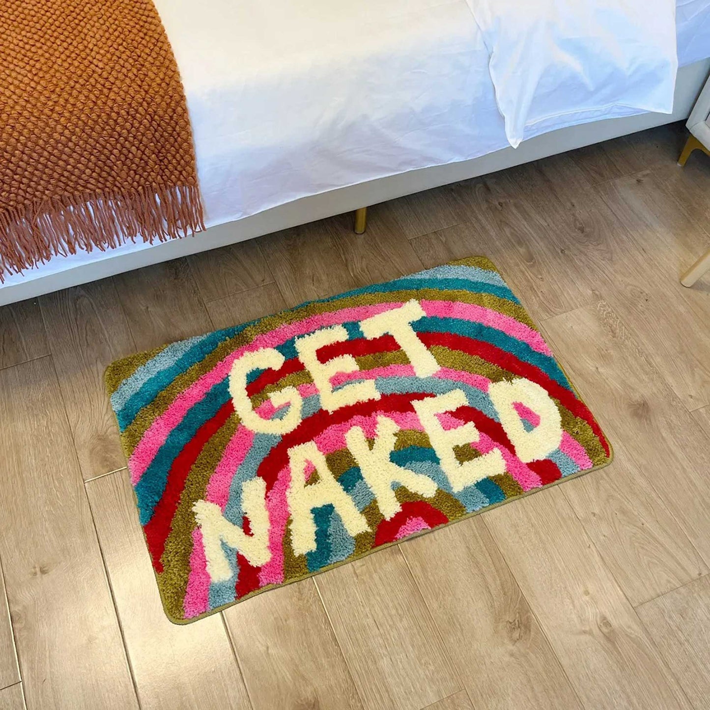 Tufted Rug Multicoloured Get Naked Rug Front in Bedroom