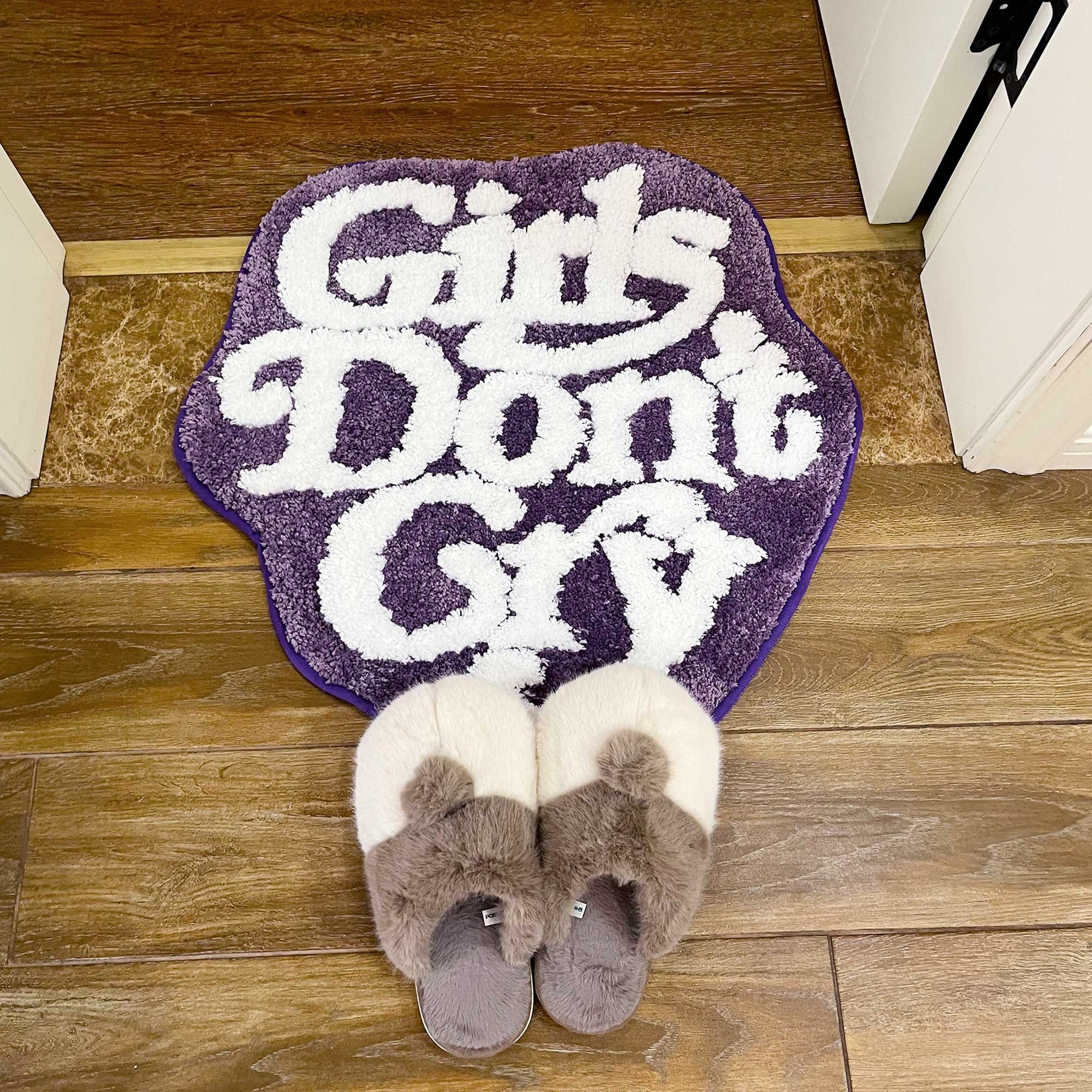 Tufted Rug Purple Girls Don't Cry Rug Front in an Entrway