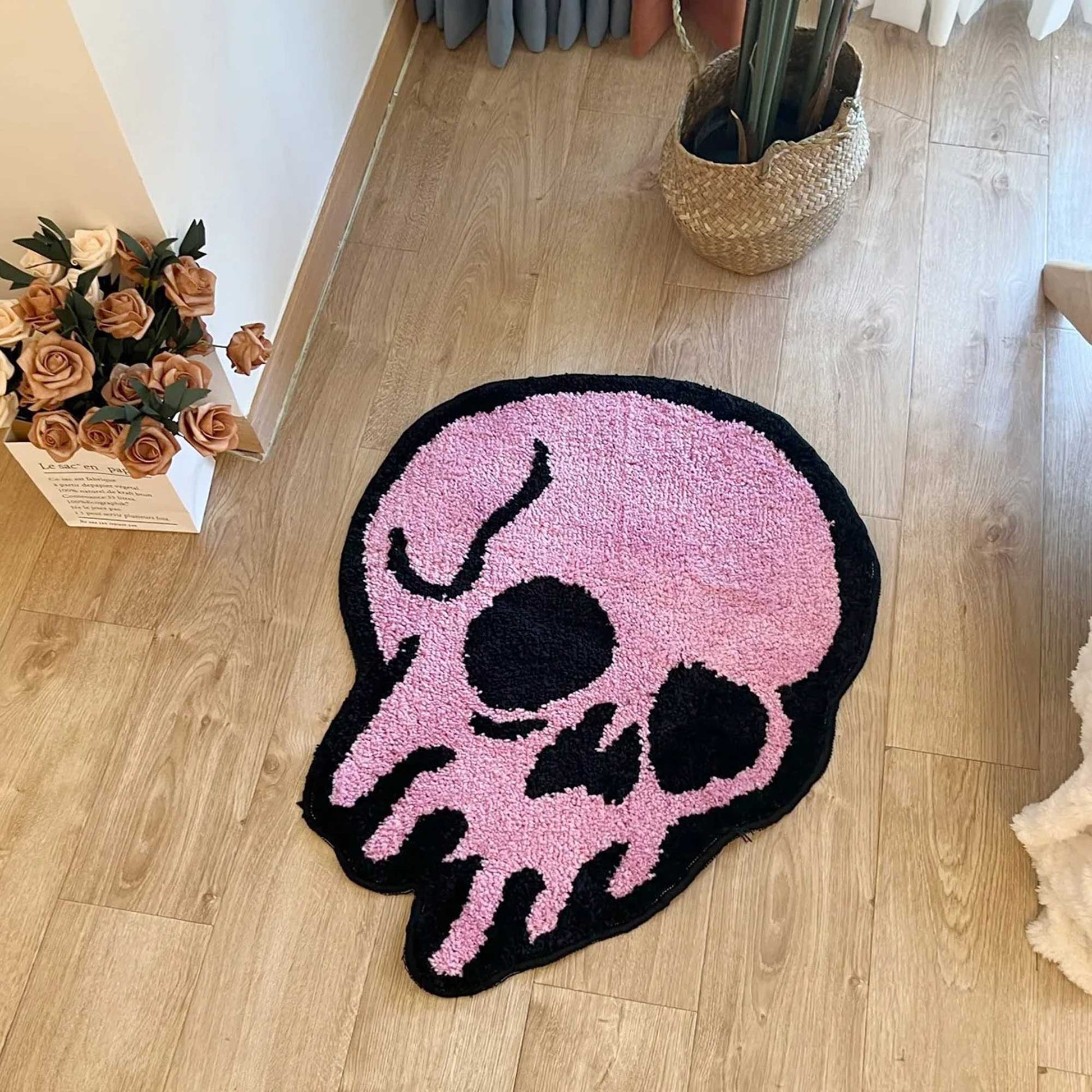 Tufted Rug Pink Melting Skull Rug Overhead