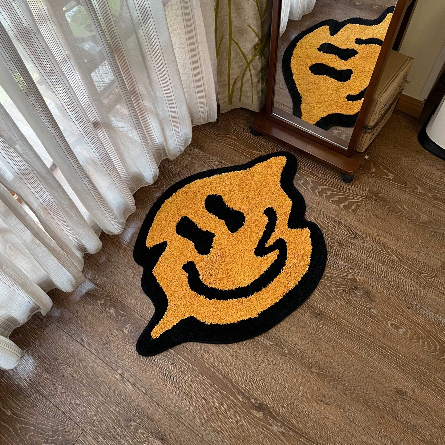 Tufted Rug Melted Smiley Face Rug Overhead