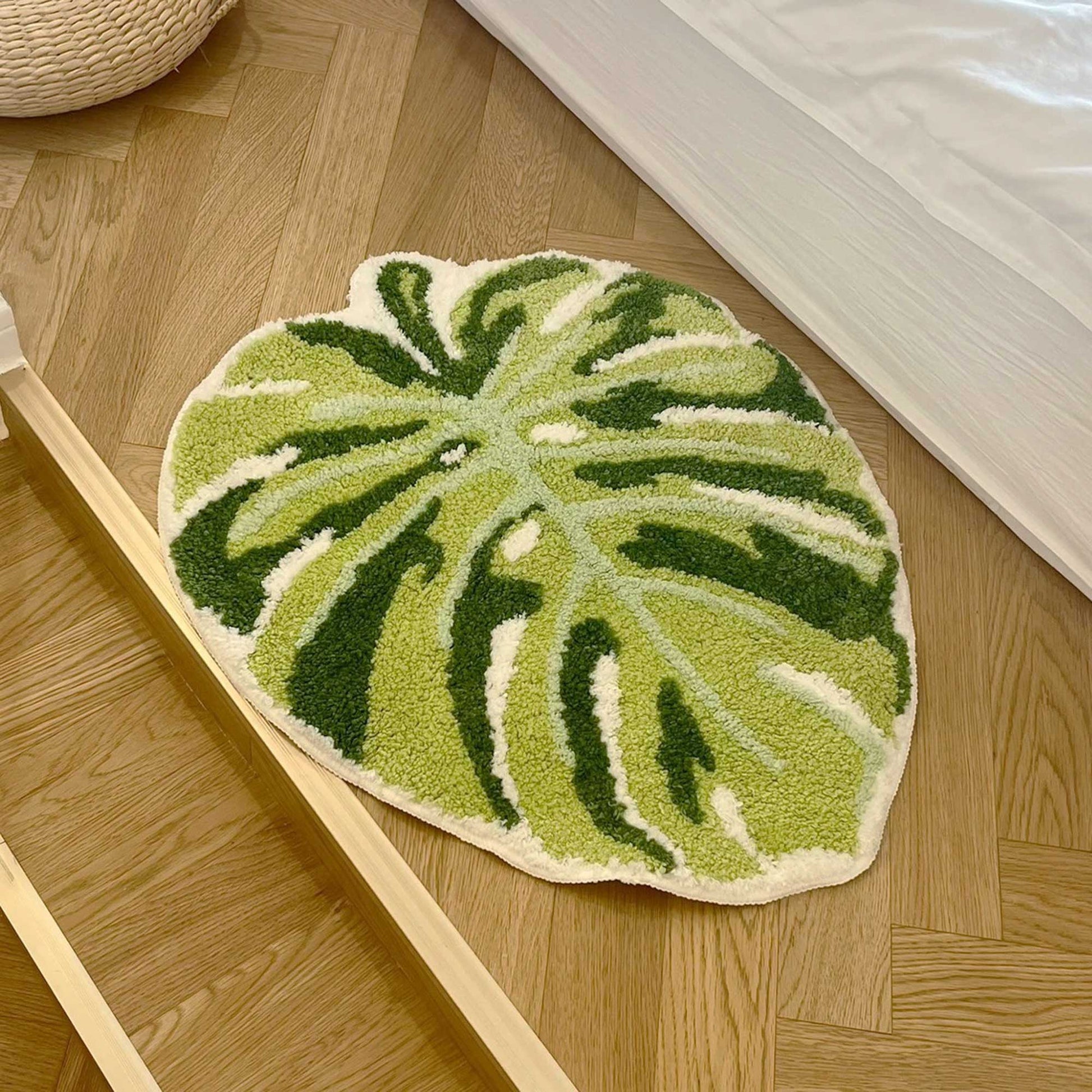 Tufted Rug Monstera Leaf Rug by Stairs