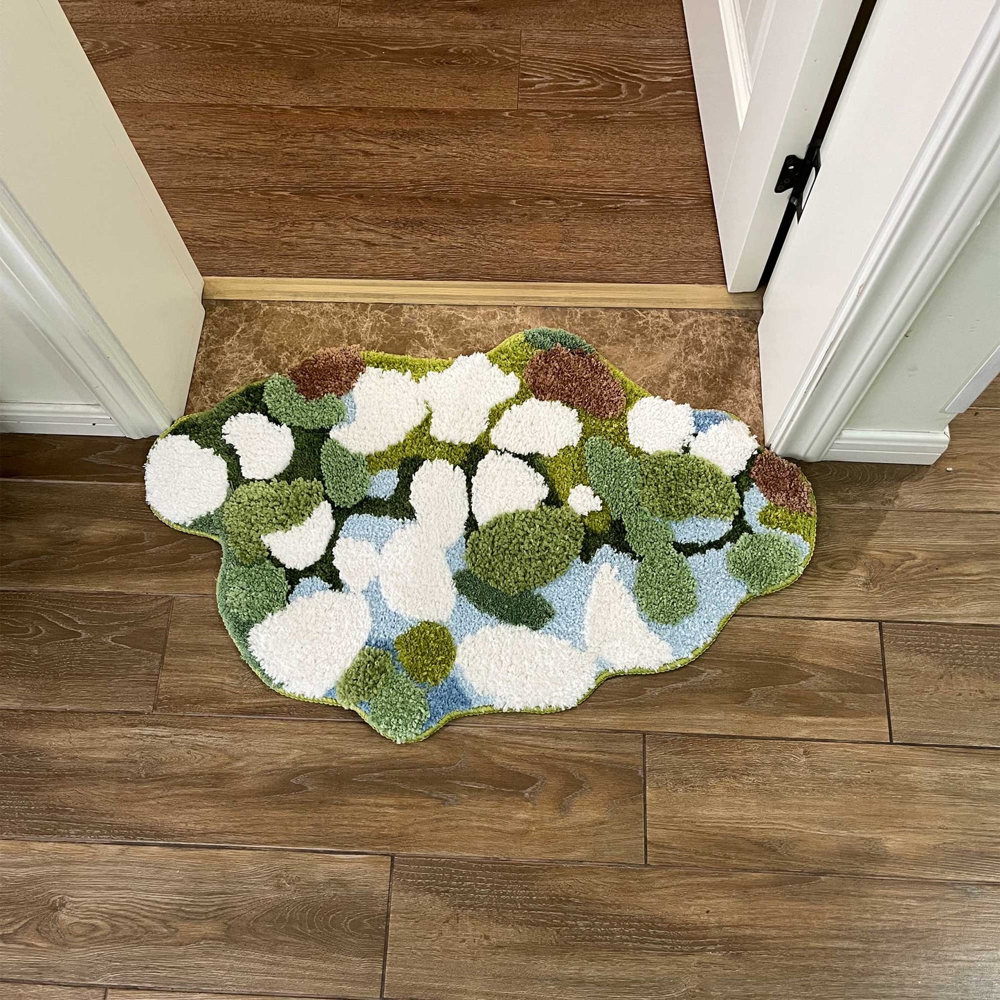 Tufted Rug Green Natural Moss Rug Front in an Entryway
