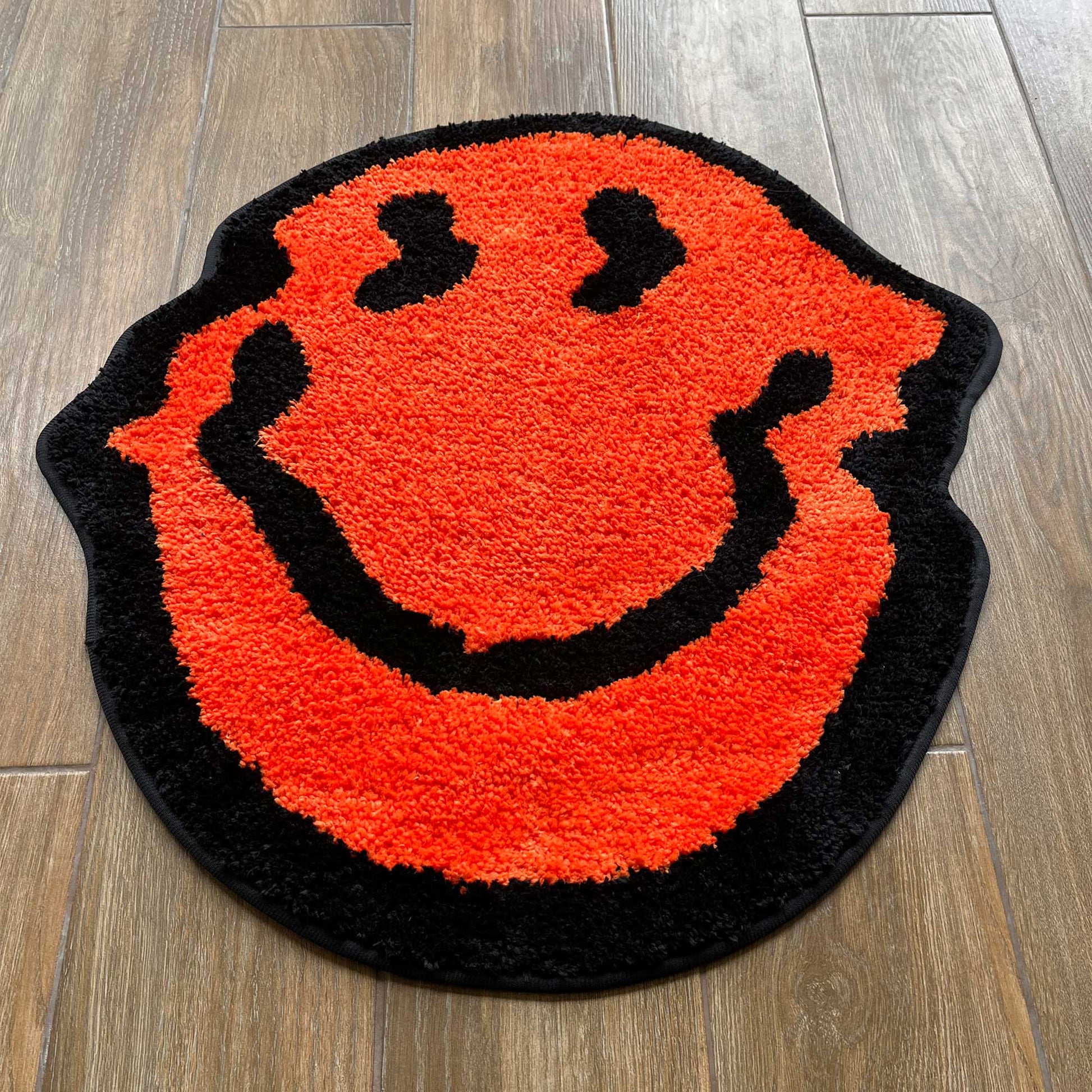 Tufted Rug Orange Wavy Smiley Face Rug Front Top Down