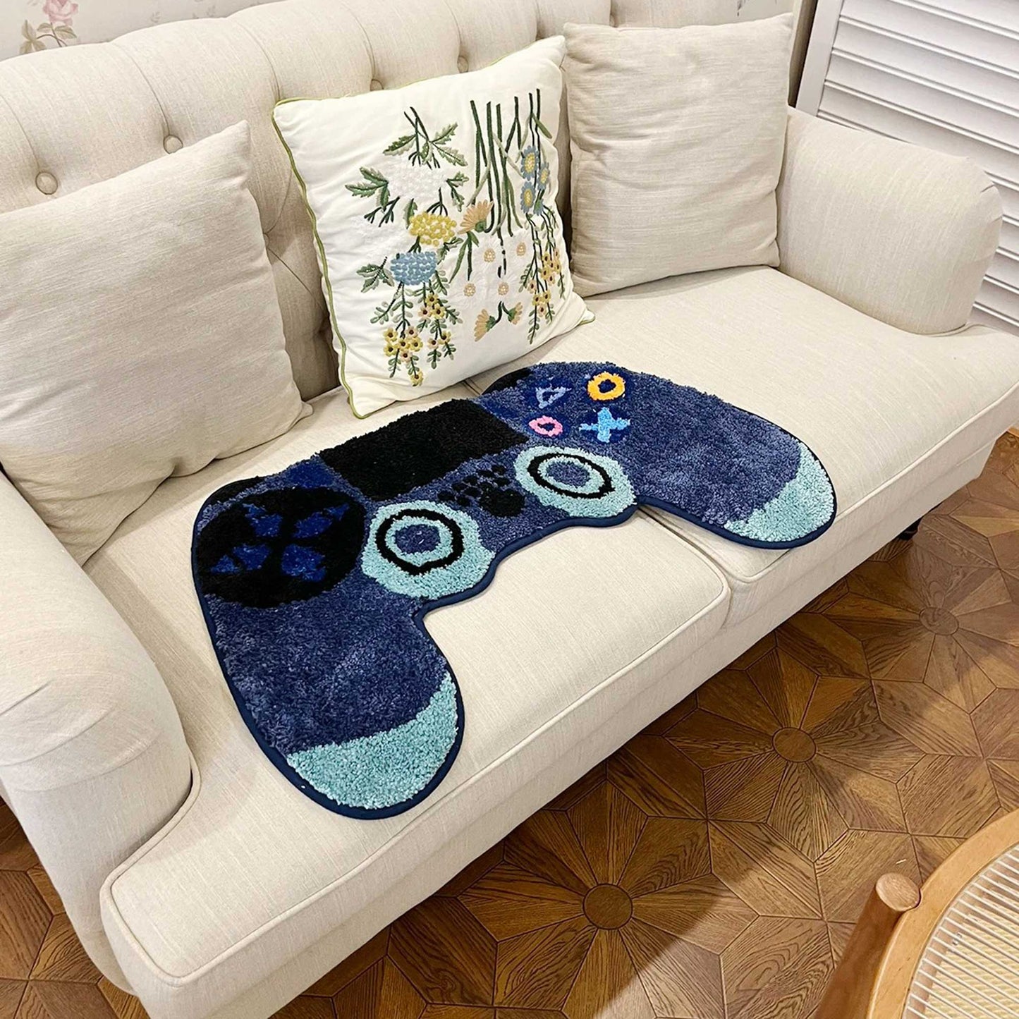 Tufted Rug PS4 Controller Rug on Couch