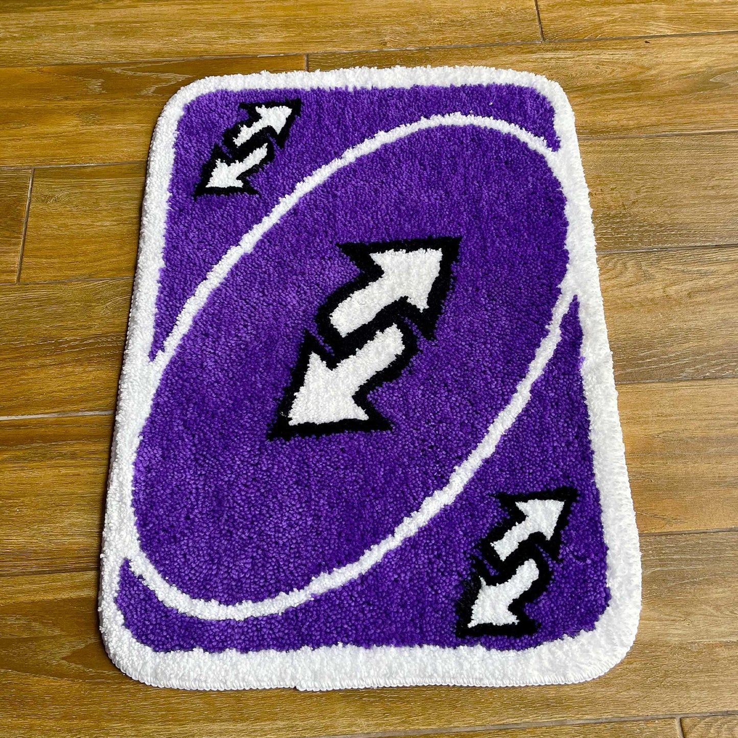 Tufted Rug Purple UNO Reverse Card Rug Front Close Up