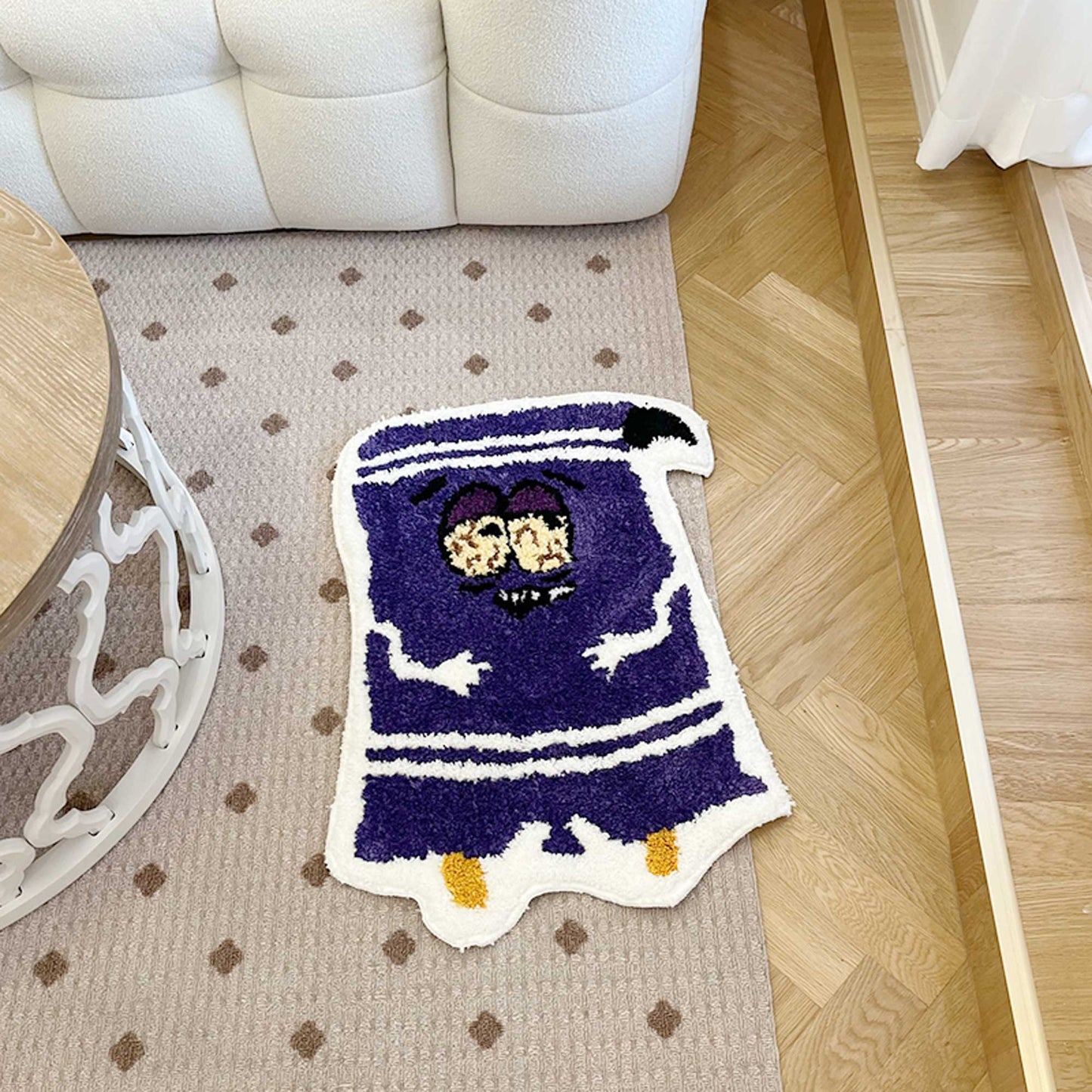 Tufted Rug South Park Towelie Rug Front in a Living Room