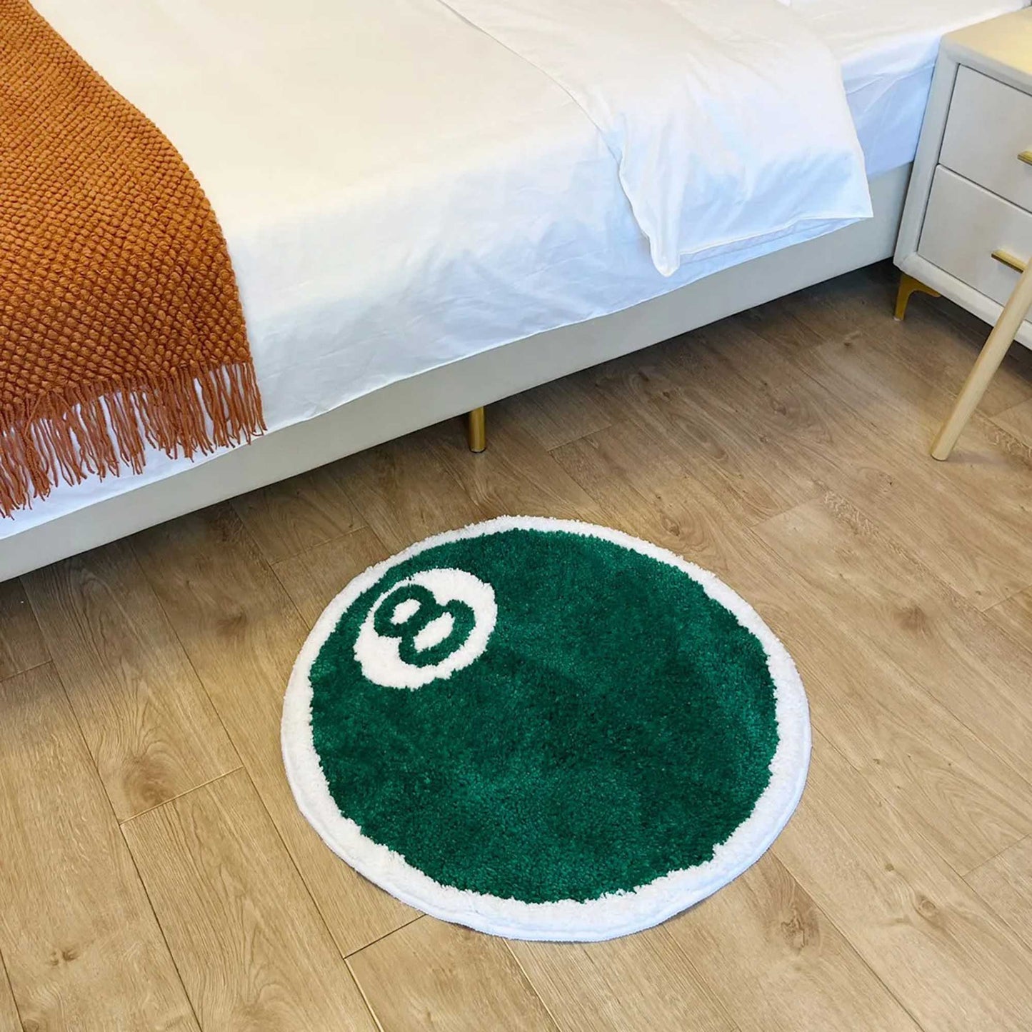 Tufted Rug Stussy Green 8 Ball Rug in Bedroom