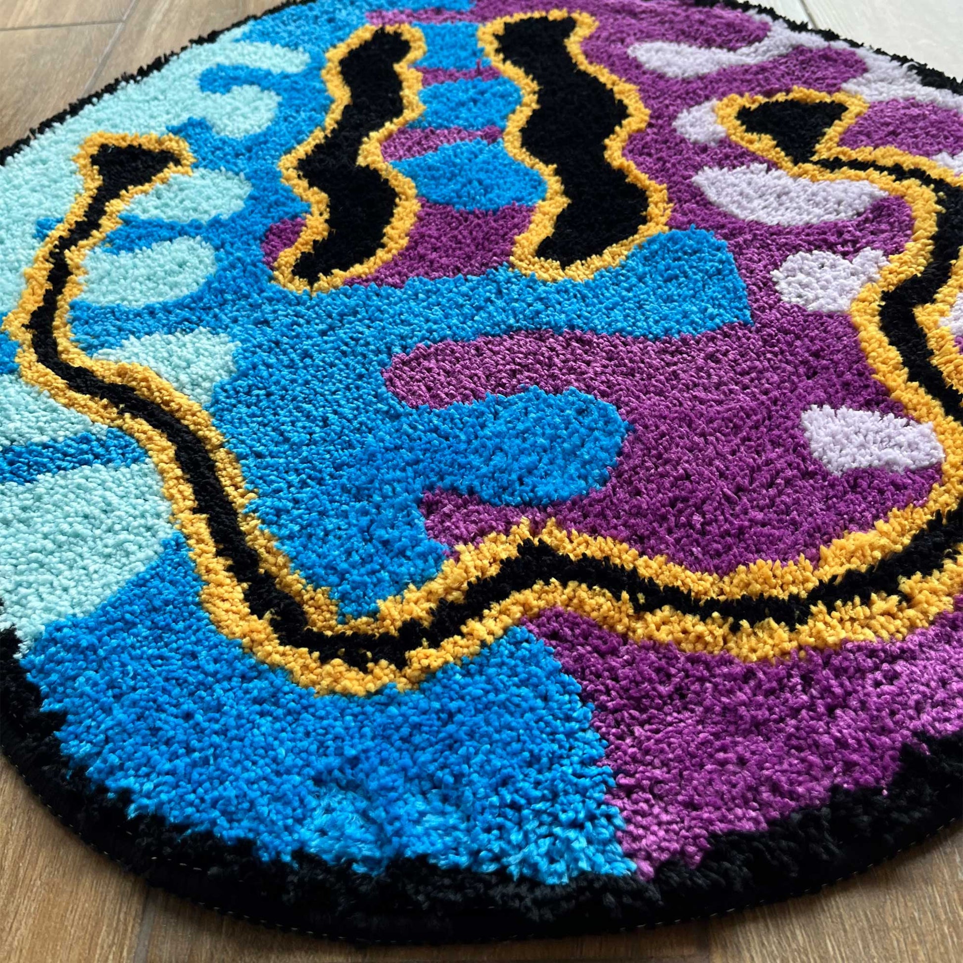 Tufted Rug Trippy Smiley Face Rug Front Top Down
