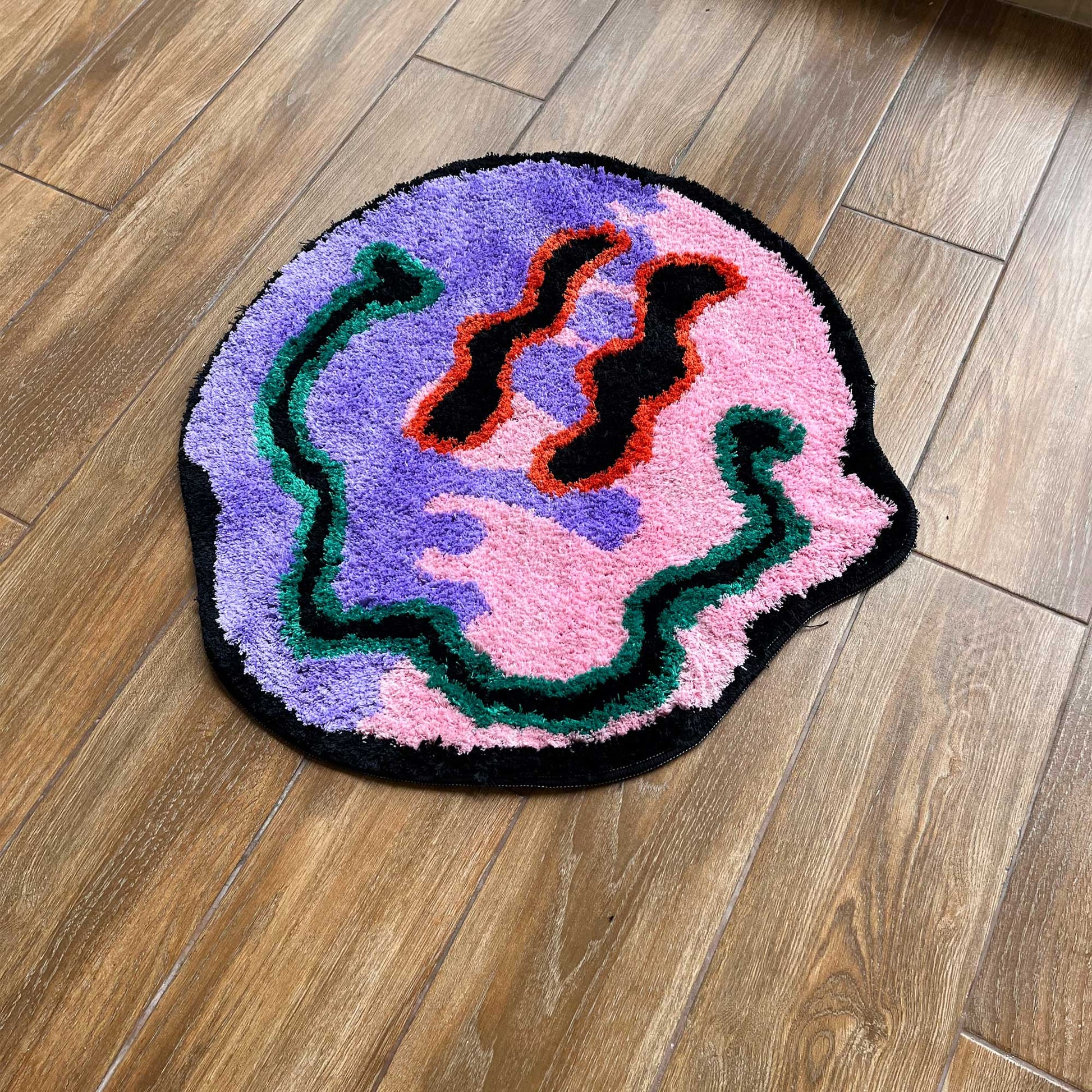 Tufted Rug Trippy Two Face Smiley Face Rug Front Diagonal