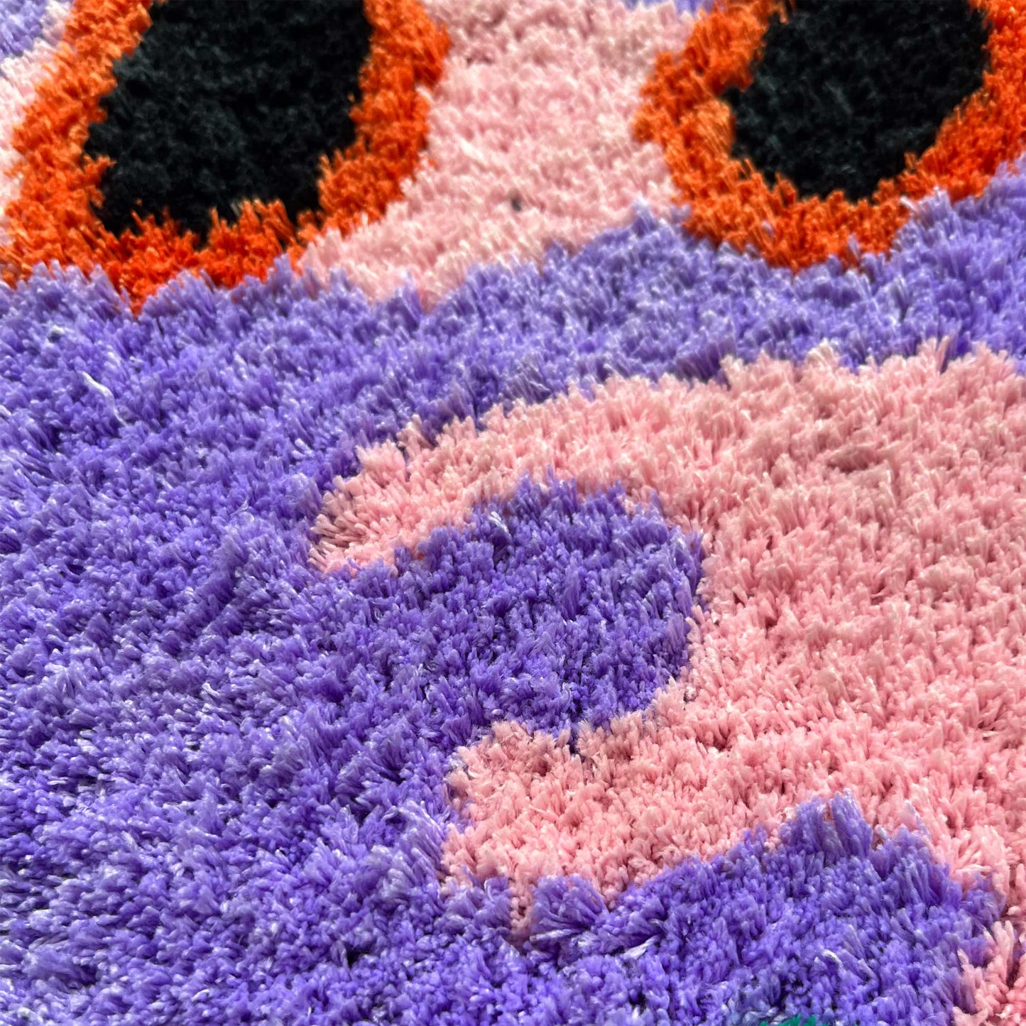 Tufted Rug Trippy Two Face Smiley Face Rug Close Up