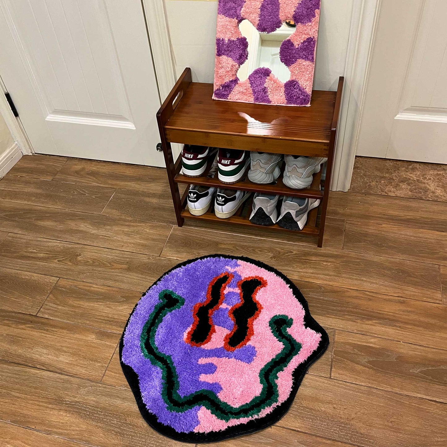 Tufted Rug Trippy Two Face Smiley Face Rug Front